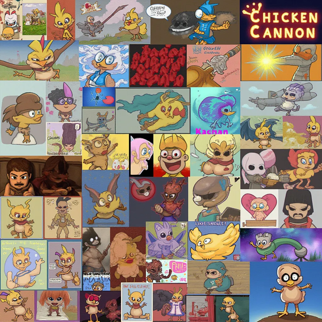 A collage of Chicken Cannon fan art
