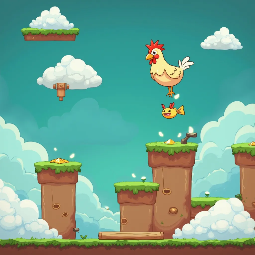 Chicken Cannon gameplay showing a chicken soaring high in the sky levels