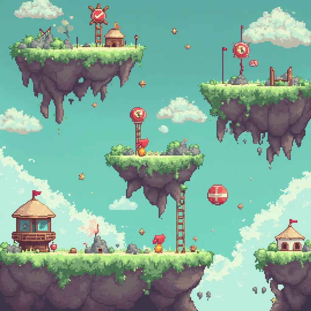 Colorful game level with floating islands