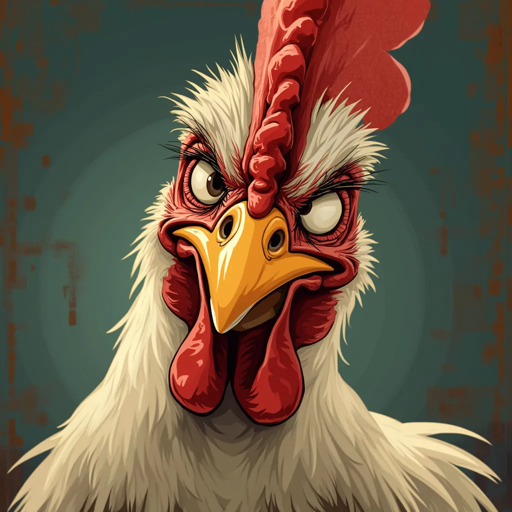 Close-up of a Chicken Cannon character with a funny expression