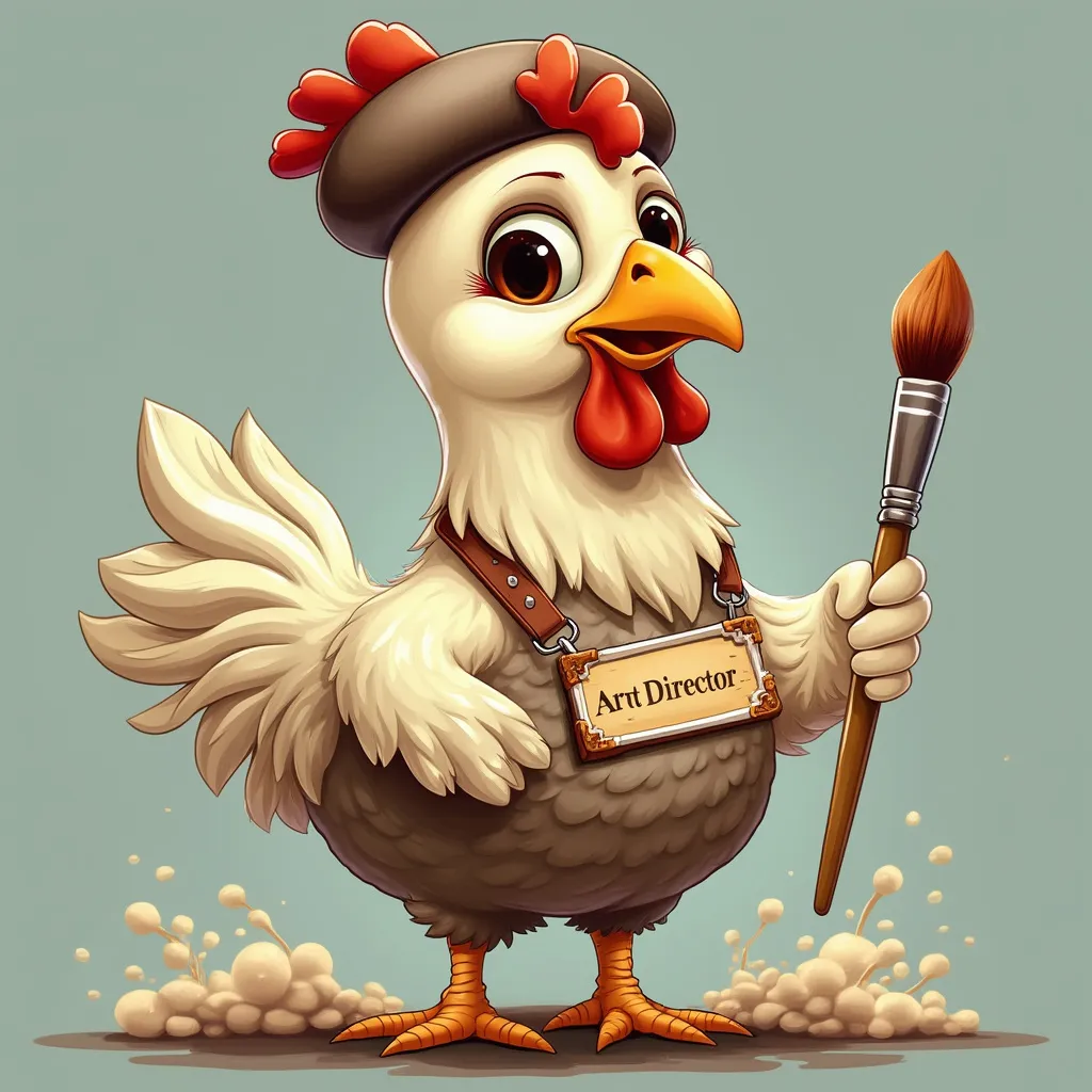 Artistic cartoon chicken character representing a team member